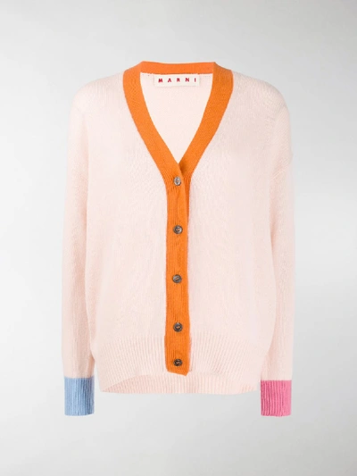 Shop Marni Colour-block Cashmere Cardigan In Pink