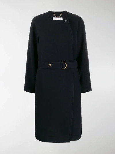 Shop Chloé Belted Robe Coat In Blue