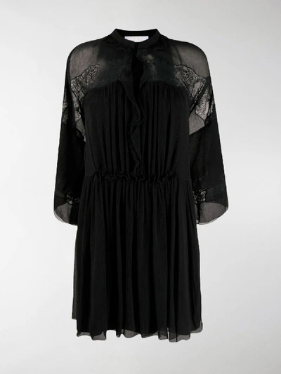 Shop Chloé Lace Panel Dress In Black