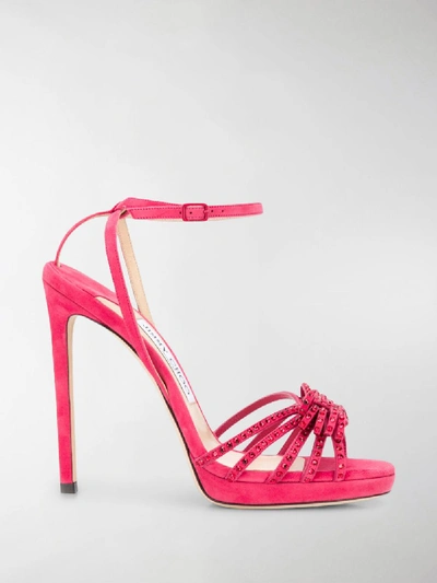 Shop Jimmy Choo Kaite 120mm Crystal-embellished Sandals In Pink