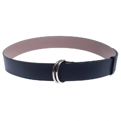 Pre-owned Burberry Navy Blue/beige Leather D'ring Buckle Belt 120cm