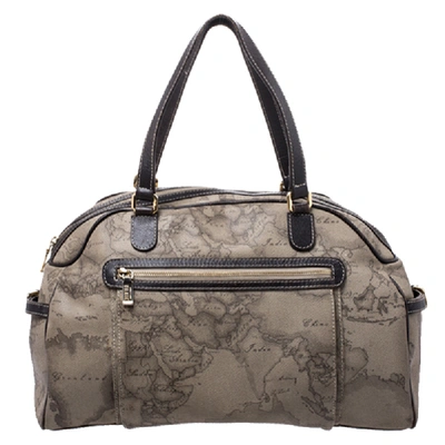 Pre-owned Alviero Martini 1a Classe Grey Geo Printed Coated Canvas Satchel