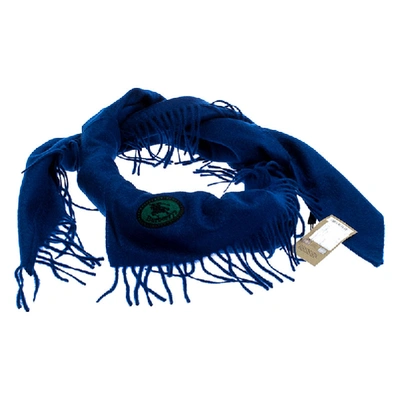 Pre-owned Burberry Blue Cashmere Fringe Trimmed Triangle Scarf