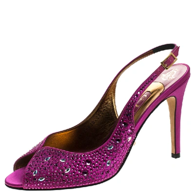 Pre-owned Gina Pink Satin Crystal Embellished Slingback Sandals Size 40.5