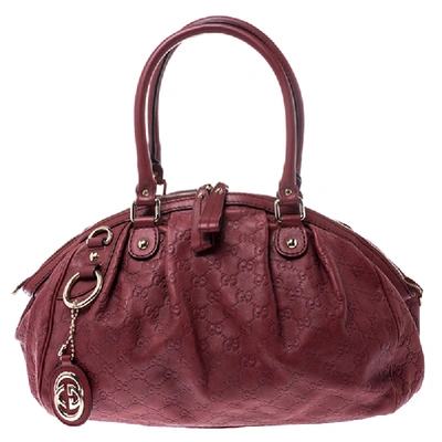 Pre-owned Gucci Ssima Leather Medium Sukey Boston Bag In Burgundy