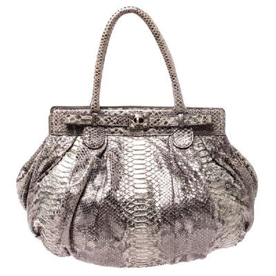 Pre-owned Zagliani Cream/black Metallic Python Puffy Hobo