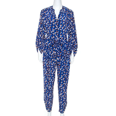 Pre-owned Stella Mccartney Blue Printed Silk Monia Jumpsuit S