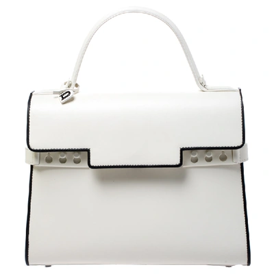 Pre-owned Delvaux White Leather Tempete Mm Top Handle Bag