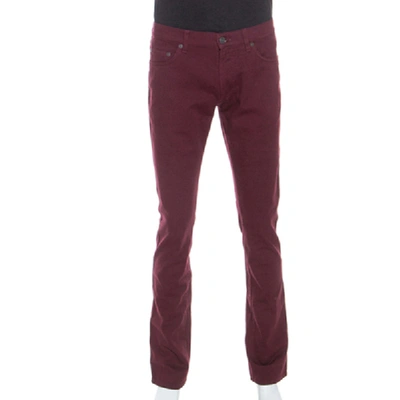 Pre-owned Ferragamo Burgundy Washed Denim Straight Fit Jeans M