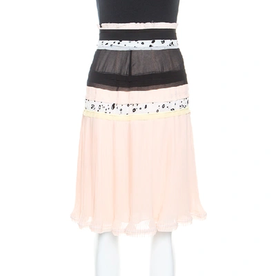 Pre-owned Carven Cream Chiffon Patchwork Detail Pleated Skirt M