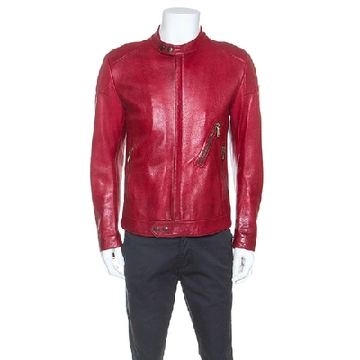Pre-owned Dolce & Gabbana Red Leather Biker Jacket M