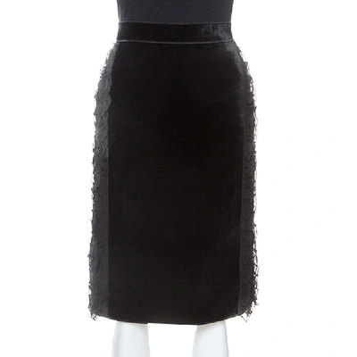Pre-owned N°21 Black Velvet Ruffle Trim Sheath Skirt S