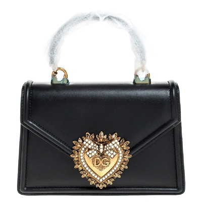 Pre-owned Dolce & Gabbana Black Leather Small Devotion Top Handle Bag
