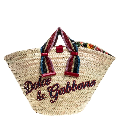Pre-owned Dolce & Gabbana Beige Woven Raffia Kendra Bucket Bag