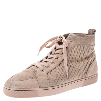 Pre-owned Christian Louboutin Beige Suede High Top Lace Up Sneakers Size 45