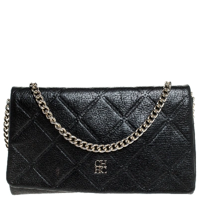 Pre-owned Carolina Herrera Black Quilted Leather Flap Crossbody Bag