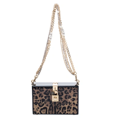 Pre-owned Dolce & Gabbana Black/brown Leopard Print Acrylic Box Bag