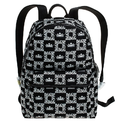 Pre-owned Dolce & Gabbana Black/white Logo Printed Nylon Backpack