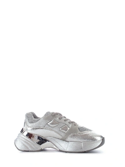 Shop Pinko Silver Leather Sneakers
