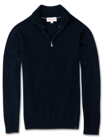 Shop Derek Rose Men's Half-zip Sweater Finley Cashmere Midnight In Color<lsn_delimiter>midnight