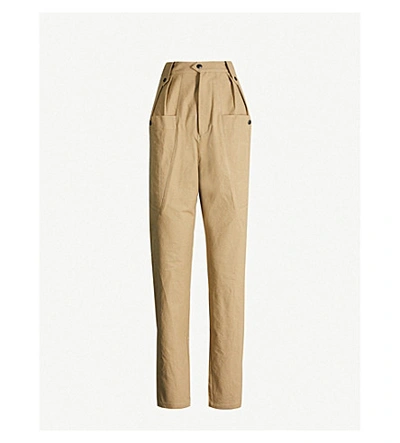Shop Isabel Marant Yerris Pleated High-rise Tapered Cotton Trousers In Khaki