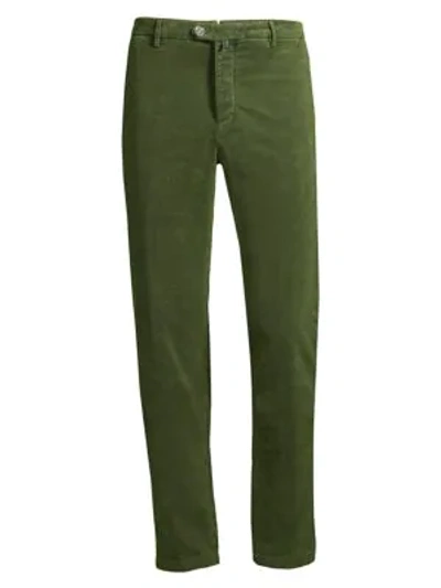 Shop Kiton Moleskin Tab-button Pants In Dark Green