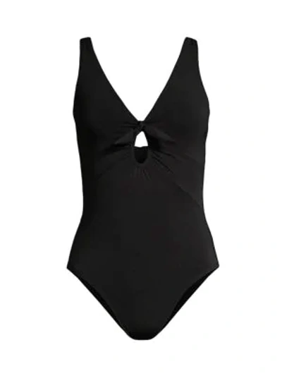 Shop Robin Piccone Ava Plunging One-piece Swimsuit In Black