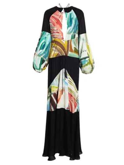 Shop Rosie Assoulin Bohemian Puff-sleeve Maxi Dress In Sutter Watercolor