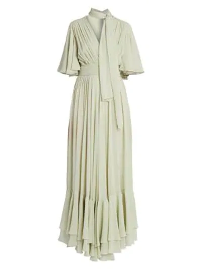 Shop Giambattista Valli Tie-neck Ruffle Silk Dress In Pastel Green