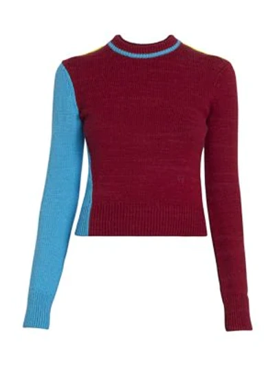 Shop Victoria Beckham Colorblock Alpaca & Wool Crewneck Sweater In Bordeaux Teal