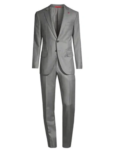 Shop Isaia Royal Flannel Single-breasted Wool Suit In Grey
