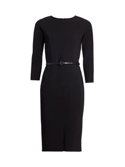 Shop Max Mara Liriche Stretch-wool Belted Sheath Dress In Black