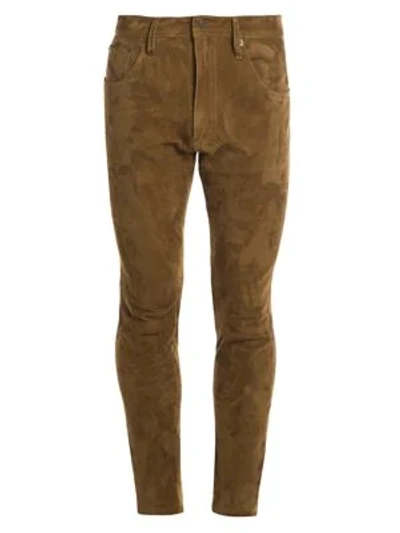Shop Dsquared2 Straight Leg Boot-cut Suede Pants In Dark Brown