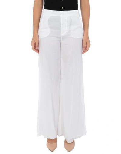 Shop European Culture Woman Pants White Size Xs Cotton, Lycra