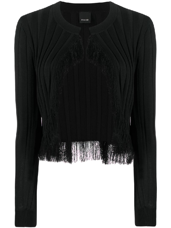 Pinko Berice Fringed Trimming Cardigan In Black Modesens