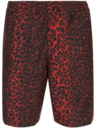 Supreme Leopard Print Swim Shorts In Red