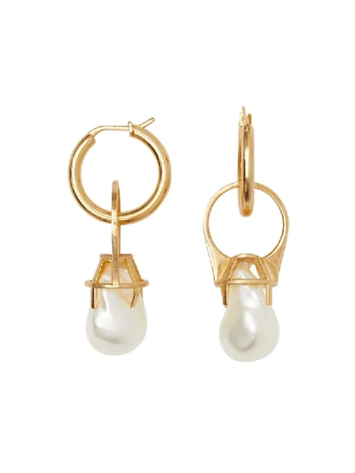 Shop Burberry Faux -pearl Ring Earrings In Gold