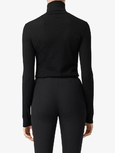 Shop Burberry Embroidered Logo Roll Neck Jumper In Black