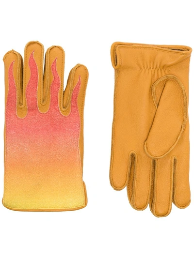 Kagawa Gloves Gradient-effect Flame Applique Gloves In Yellow | ModeSens