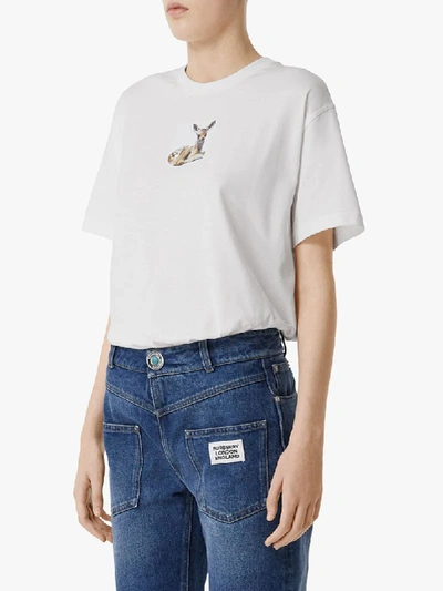 Shop Burberry Deer Print T-shirt In White