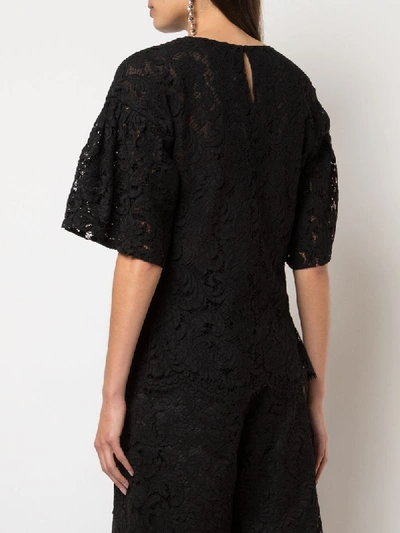 Shop Adam Lippes Short Bell-sleeved Lace Top In Black