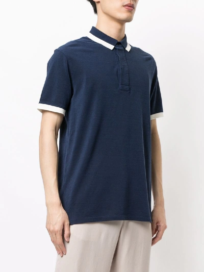 Shop Frescobol Carioca Ribbed Bi-coloured Polo Shirt In Blue