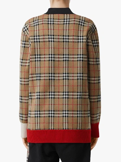 Shop Burberry Check Wool Blend Cardigan In Neutrals