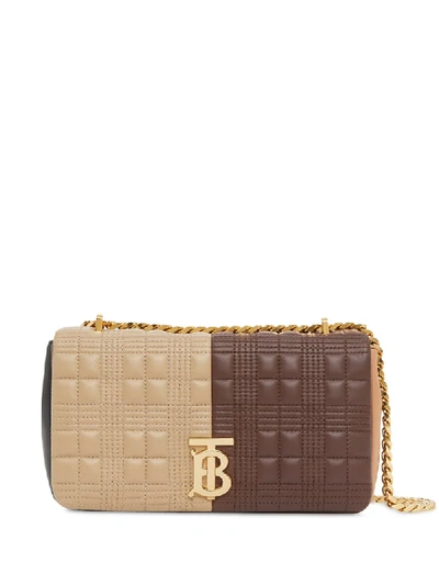 Shop Burberry Small Quilted Colour-block Lola Bag In Brown