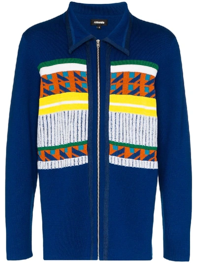 Shop Ahluwalia Studio Gabbo Merino Wool-blend Cardigan In Blue