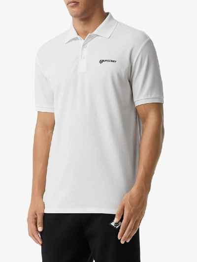 Shop Burberry Location Print Polo Shirt In White