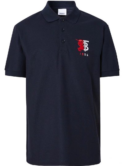 Shop Burberry Contrast Logo Polo Shirt In Blue