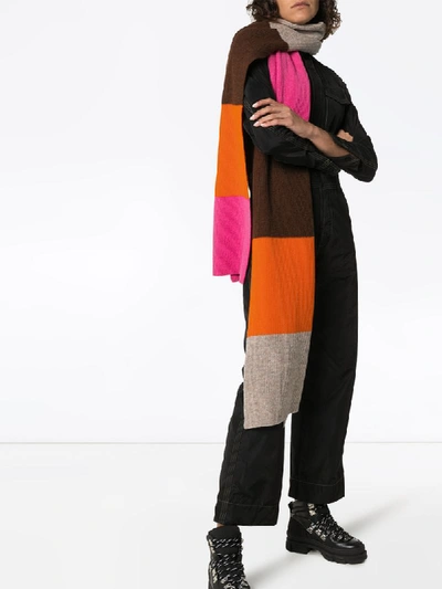 Shop Ganni Colour-block Wool Scarf In Multicolour