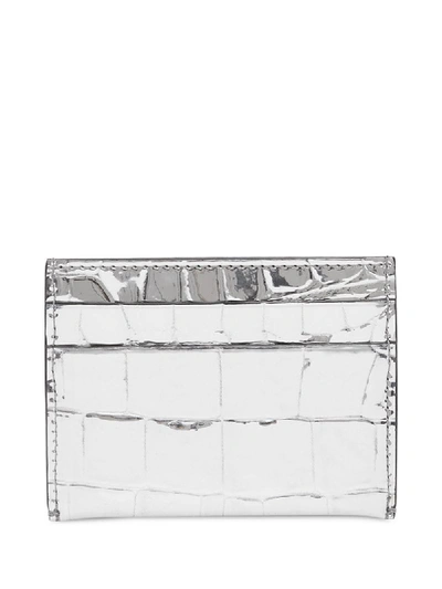 Shop Burberry Croc-embossed Metallic Card Case In Silver