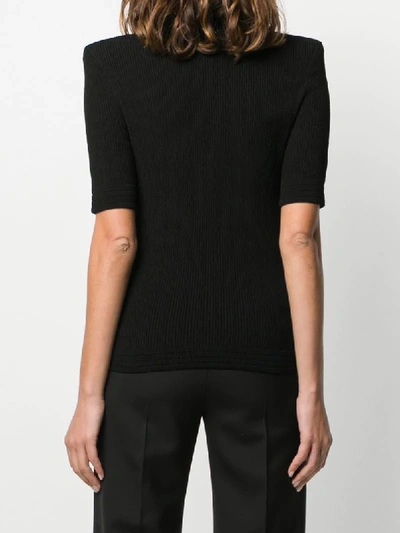 Shop Balmain Rib-knit Lace-up Top In Black